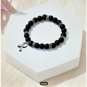 Inspirational Beaded Cancer Survivor Breast Unisex Gift bracelet Black Onyx